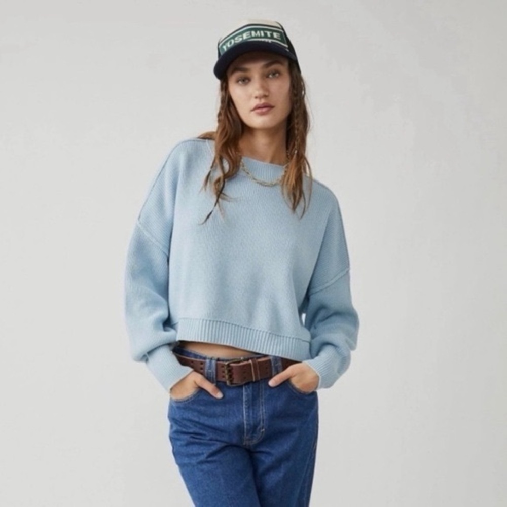 Free People Easy Street Crop Pullover Sweater in Cloud Cruise